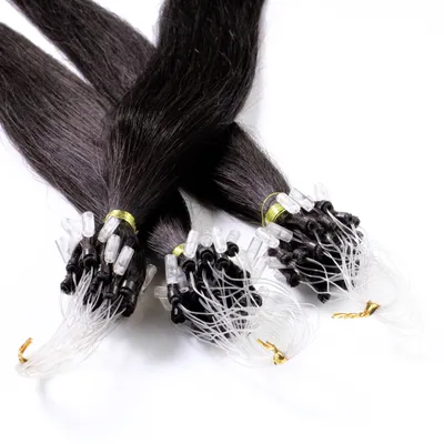 Image de hair2heart Microring Extended human hair straight - 25 mèches 1g 60cm 4/0 brun moyen