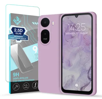 Produktbild von Hülle für Xiaomi Redmi A7 Pro mit 9H Displayglas Displayschutz Case Cover Bumper Smartphone Softgrip Schutzhülle Farbe: Lila