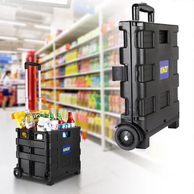 Produktbild von KINZO Einkaufstrolley, faltbar, 30L, 2 Räder, 25 kg Traglast, Schwarz, Kunststoff & Aluminium, Maße: ca. 38x36x30 cm (offen), ca. 40x43x9 cm (gefaltet), Eigengewicht: 2 kg, für Einkauf, Urlaub & Camping