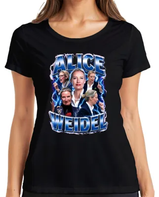 Zdjęcie produktu dla Koszulka damska "Alice Weidel AfD Patriotyzm Niemiecki", czarna, rozmiar 3XL. (Zawiera elementy ironii/sarkazmu)