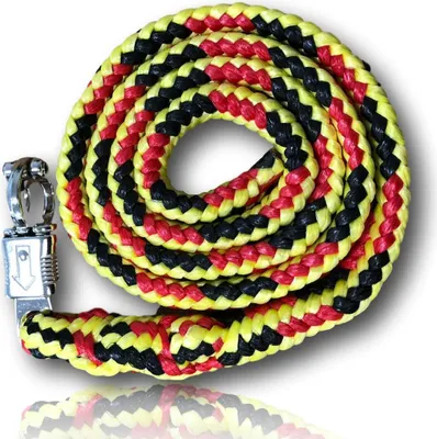 Produktbild von Führstrick mit Panikhaken für Pferde, Ponys, Anbindestrick Länge 1,60 m - Farbe schwarz rot gelb