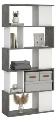 Produktbild von Bücherregal mit 5 asymmetrischen Böden, weiß und grau, Maße 80 x 175 x 29,5 cm