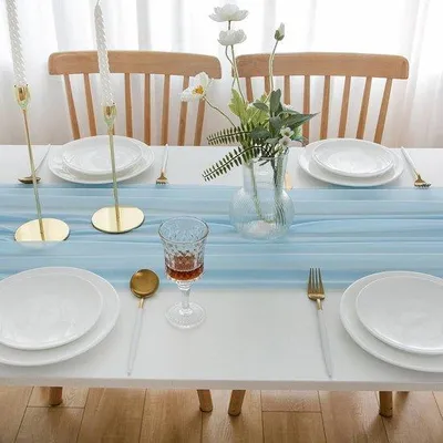 Immagine prodotto di Famanu, tovaglia decorativa in chiffon, 75 x 400 cm - tessuto ideale per matrimoni e battesimi - azzurro chiaro