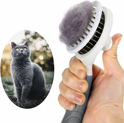 Produktbild von Hundebürste Katzen, Fellpflegebürsten für Katzen und Hunde, selbstreinigende Fellbürste für Katzen und Hunde, Entfernung von abgestorbenen Haaren und Unterwolle mit einem Klick – Grau (Grau)