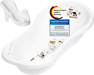 Produktbild von Funny Farm weiß Baby Badewanne XXL 100 cm mit Stöpsel + Badesitz