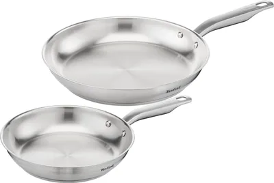 Produktbild von 2-teiliges Pfannenset, 24 + 28 cm,hochwertiger Premium-Edelstahl,unversiegelt,gebürstete Oberfläche, induktionsgeeignet,ofenfest bis 250 °C,Edelstahl