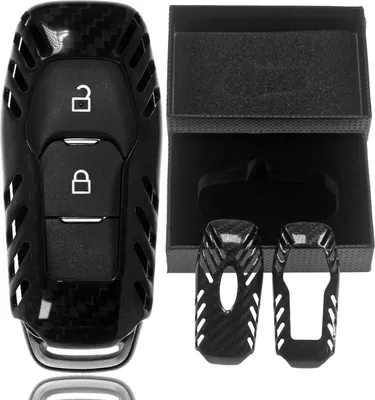 Produktbild von Auto Schlüssel Echt Carbon Schutz Hülle Hardcover Schwarz kompatibel mit Ford Fiesta VII Mondeo V KA+ Grand C-Max KEYLESS SMARTKEY