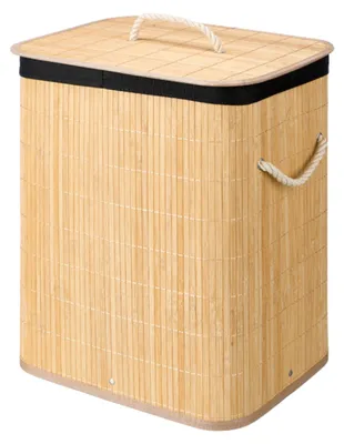 Produktbild von Waschekorb aus Bambus - schwarz / braun - 60 Liter - 40 x 30 x 50 cm - mit Deckel