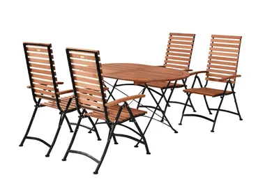 Produktbild von Merxx Gartenmöbel Set Schlossgarten 5tlg., 4 Klappsessel, Klapptisch 140 x 90 cm, Flachstahl mit Eukalyptus