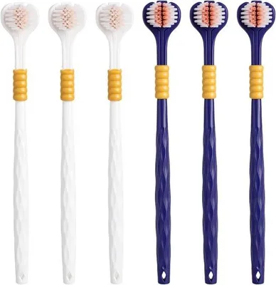 Imagen del producto de Juego de 6 cepillos de dientes con cerdas en forma de "V", limpieza de 360 grados, cepillo de dientes de tres cabezales para dientes sensibles, higiene bucal suave y diseño ideal para viajes