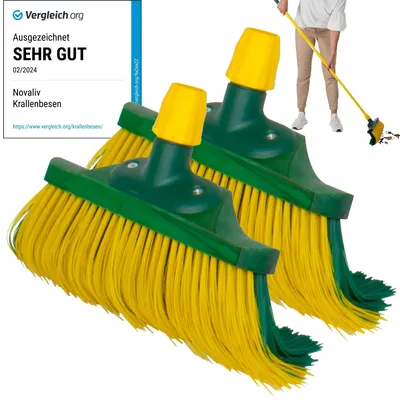 Produktbild von Novaliv Krallenbesen Set 30 cm Holz mit Teleskopstiel gebogenen Borsten Gartenbesen Straßenbesen Kehrbesen Laubbesen (2, 40 cm Ersatzkopf)