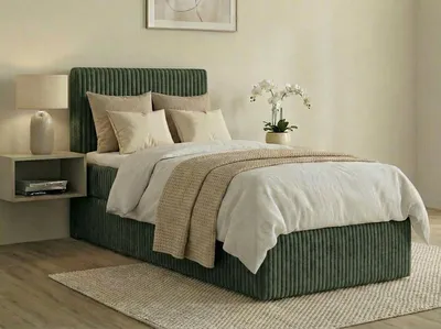Produktbild von Boxspringbett RALFI 80 x 200 cm (Rechte Seit) mit Bettkästen, Bonell-Matratze H3 und T25-Topper. Farbe: Grün