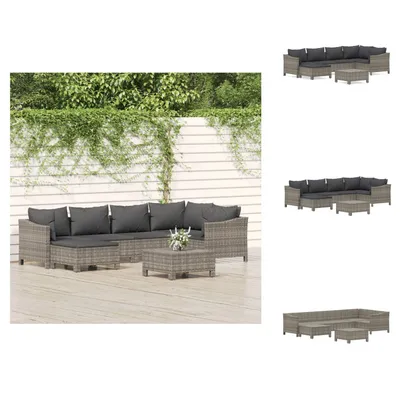 Produktbild von vidaXL 7-tlg. Garten-Lounge-Set mit Kissen Grau Poly Rattan - Gartenmöbel-Sets