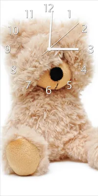 Produktbild von Wallario Design Wanduhr Süßer Teddybär aus Echtglas, Größe 30 x 60 cm