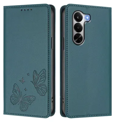 Image de Étui en cuir pour Realme P4x, étui de protection type portefeuille en cuir gaufré « papillon » avec support, vert