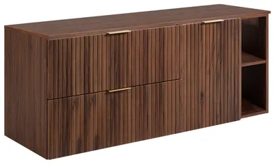 Obrázek produktu pro Závěsná skříňka do koupelny s umyvadlovou deskou, ořechové dřevo, rozměry 140 x 58,6 x 46 cm, Obrázek vytvořený pomocí AI