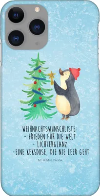 Produktbild von Mr. & Mrs. Panda Iphone 11 Pro Handyhülle Pinguin Weihnachtsbaum - Eisblau - Geschenk, Weihnachten, Premium Kunststoff, Handy Case, Winter