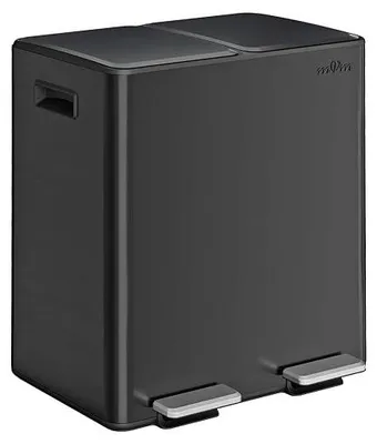 Imagen del producto de Cubo de basura para cocina, 40 litros. Cubo de basura con pedal, 2 cubos de 20 litros cada uno, 2 compartimentos, sistema de separación de residuos. Cubo de basura para cocina con cubo interior de plástico, metal, tapa abatible, sistema de cierre suave y hermético