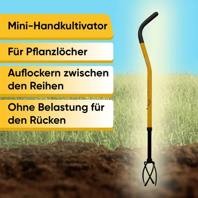 Produktbild von TORNADICA Manueller Kultivator Mini Gartenkralle Vertikutierer Wurzelzieher Unkrautkralle mit Stiel Gartenfräse Bodenlockerer Unkrautstecher