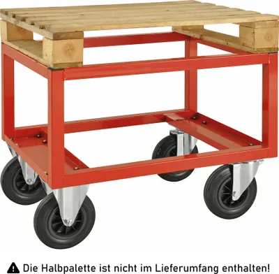 Produktbild von Kongamek Palettenwagen in rot 650mm hoch mit Bremse für Halbpaletten 800x600mm