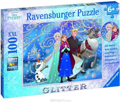 Zdjęcie produktu dla 100 elementów Ravensburger Kids Puzzle XXL Glitter Disney Frozen Snow 13610