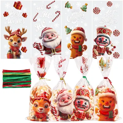 120 transparente Weihnachts-Geschenktüten, Cellophan, 27,5×12,5 cm