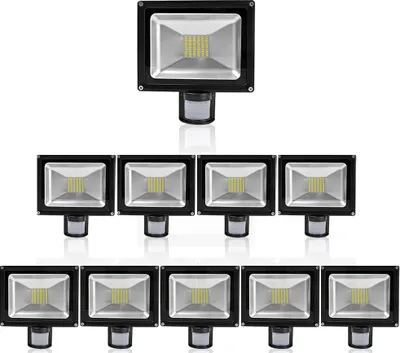 Produktbild von Greenmigo 10pcs 50W LED SMD Strahler Fluter Außen Flutlicht Strahler mit PIR Bewegungsmelder Fluter Wasserdicht IP65 Aluminiumkörper Schwarz Warmweiß AC 85  265V