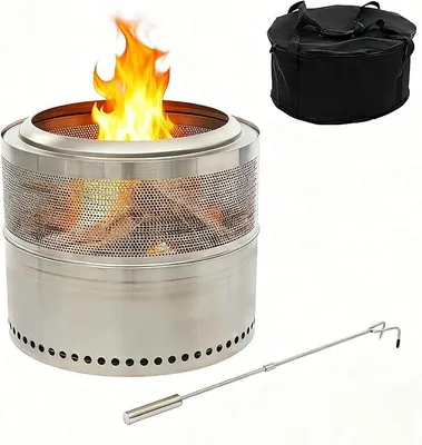 Produktbild von Rauchfreie Faltbare Feuerstelle aus Edelstahl 201, 50x50x40cm mit Feuerhaken und Ascheauffangschale, Tragbare Outdoor Feuerstelle für Garten, Camping und Terrasse, Inklusive Aufbewahrungstasche