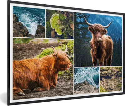 Produktbild von MuchoWow® Gerahmtes Poster Schottischer Highlander - Berg - Meer 90x60 cm - Poster mit Schwarzem Bilderrahmen Wandposter Rahmen Foto Bilder - Fotorahmen - Foto-Plakat