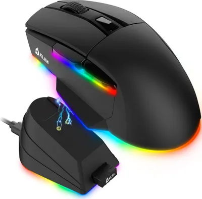 Produktbild von KLIM Blaze X kabellose Gaming-Maus mit Ladestation und RGB + Langlebiger Akku + Bis zu 12000 DPI + Kabelgebundene & kabellos schwarz