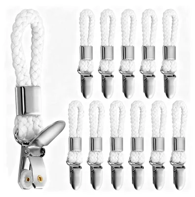 Produktbild von 12 Stück Handtuchklammern, Handtuchclips mit Schlaufen, Handtuchaufhänger ohne Nähen für Kleiderschränke, Badezimmer und Küchen (weiß)