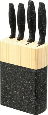 Produktbild von 5-teiliges Messerset mit marmoriertem Kiefernholzblock ergonomische Messer aus Edelstahl