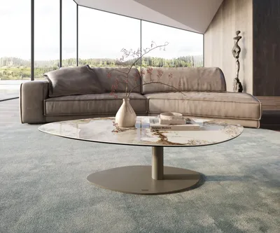 Produktbild von DELIFE Couchtisch Edge Organisch 140x76 cm Keramik Minas Melange Vibany Metall Effektfinish Titan