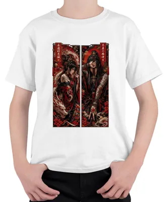 Produktbild von Samurai Katana Drache Japan Tattoo Krieger Anime Manga Y2K Yakuza Kinder T-Shirt, Weiß, 104