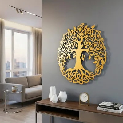Produktbild von Metall-Baum des Lebens Wandkunst Zen Familie Baum hängen Home Office Nachbildung Geschenk (Gold, 47 cm)