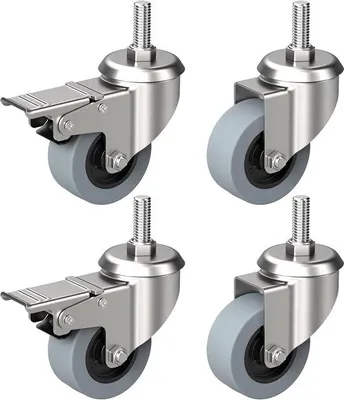 Obrázok produktu pre Sada 4 transportných koliesok Ibzoa® s brzdou – gumené kolieska s priemerom 50 mm, závitový čap 10 x 25 mm, nosnosť 30 kg, vhodné pre vnútorné aj vonkajšie použitie