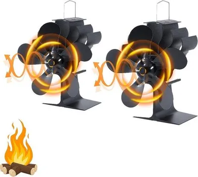 Obrázek produktu pro Ventilátory pro kamna na dřevo - 2 kusy, 5 lopatek, tiché a úsporné, příslušenství pro kamna na dřevo, vhodné pro kamna na dřevo a komíny
