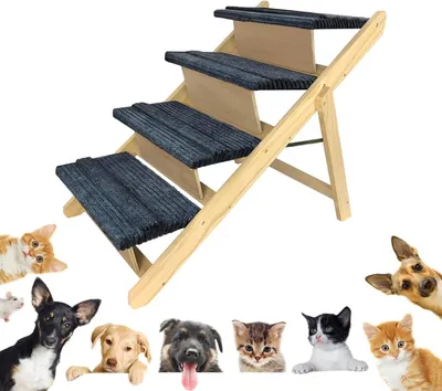 Produktbild von Klappbare 2-in-1 Hundetreppe und Hunderampe aus Holz für Haustiere bis 80 kg