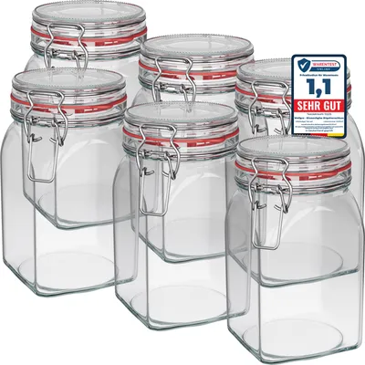 Produktbild von WELLGRO Einmachgläser mit Bügelverschluss eckig 1150ml - Glas