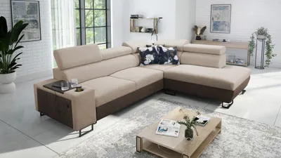 Produktbild von Kaiser Möbel Modernes Luxus-Ecksofa mit Schlaffunktion MELODY VII Tauro/Freya Braun/Dunkelbeige Rechts