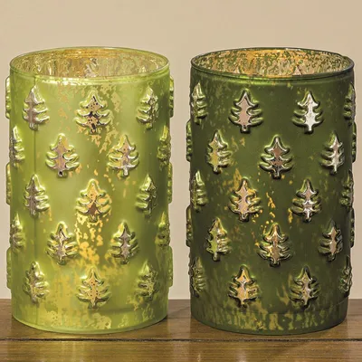 Produktbild von Windlicht Trees Glas Tannenbaum grün H 17 cm Stückpreis