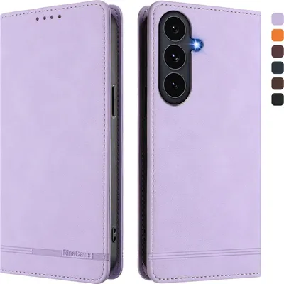 Produktbild von Hülle für Samsung Galaxy S25 FE, Retro Kunstleder Ständer Klapphülle mit Kartenfächer und Magnetische Violett