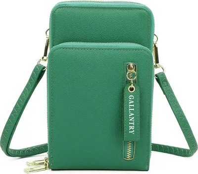 Obrázok produktu pre Peňaženka Gallantry crossbody s priehradkou na mobilný telefón v zelenej farbe - peňaženka na smartphone a karty na zips
