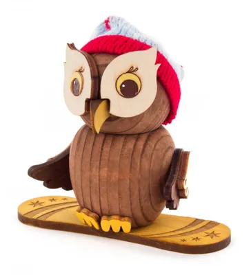 Obrázok produktu pre Drechslerei Kuhnert Erzgebirge mini sova 7 cm, motív: snowboard