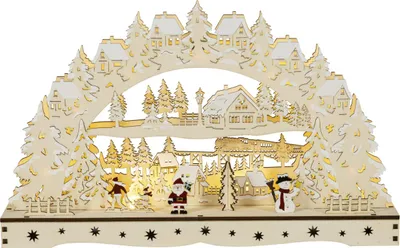Produktbild von 3D-Lichterbogen LED Deko Holz Santa & Schneemann 43 cm warmweiß