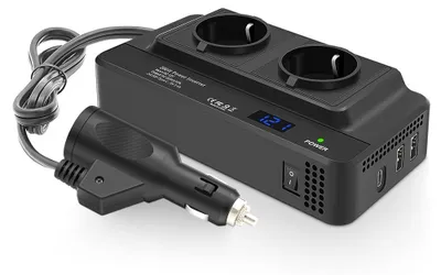 Obrázek produktu pro Sinusový měnič Techstar®, 200W400W, 12V na 220V – 2 zásuvky AC EU, 2 porty USB QC a 1 USB-C, s digitálním displejem a technologií PD