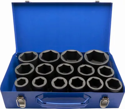 Immagine prodotto di Set di bussole per avvitatori professionali 1" – Lunghe – Cr-Mo – 15 pezzi – AD-15D