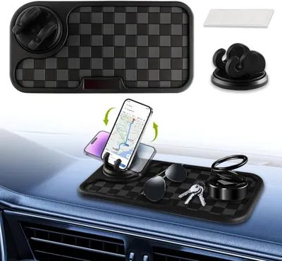 Immagine prodotto di Tappetino antiscivolo per cruscotto auto, multifunzione 4-in-1, supporto universale per cellulare rotante a 360°, per auto