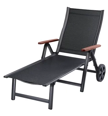 Produktbild von Sun Garden Aluminium Gartenliege Sonnenliege Rolliege Sun Star Comfort, Farbe Anthrazit/Schwarz, mit Holz-Armlehnen