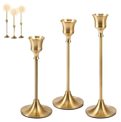 3er-Set goldene Vintage-Kerzenhalter, 16,5-22 cm, Tischdeko